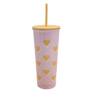Stoney Clover Lane Pink Hearts Metal Tumbler with Heart Straw Sippy Travel Cup‎